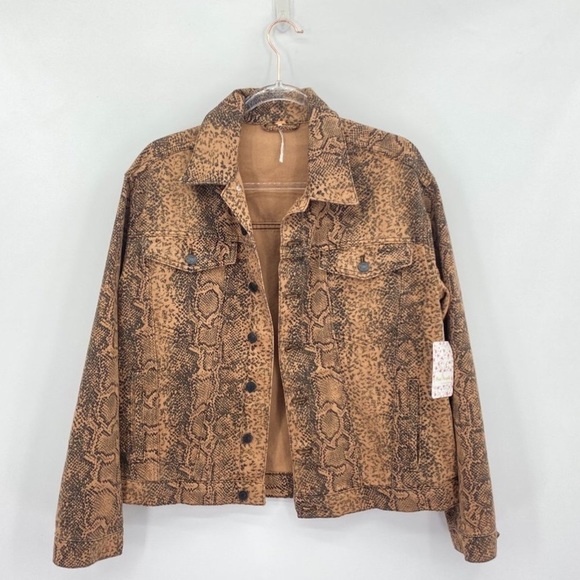 Free People Trucker Denim Jacket Womens size small snake print - Picture 5 of 13